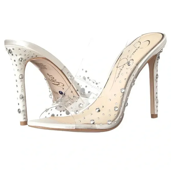 Jessica Simpson Womens Jaisey Open Toe Rhinestone Slingback Heels Used Once