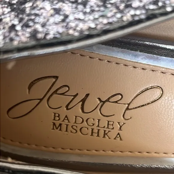 Jewel Badgley Mischka - Royalty Glittered Pointed-Toe Kitten Heel Women Size 6