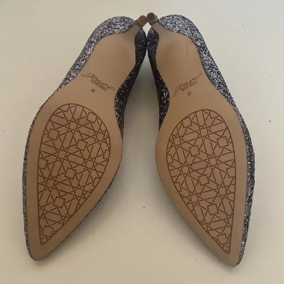 Jewel Badgley Mischka - Royalty Glittered Pointed-Toe Kitten Heel Women Size 6