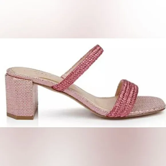 Jewel Badgley Mischka Women's Pink Raffia Heat Textured Block Heel Mule Sz 6.5