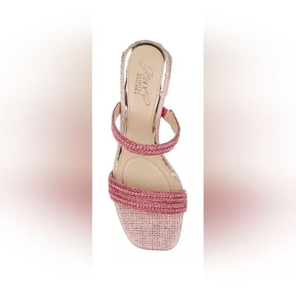Jewel Badgley Mischka Women's Pink Raffia Heat Textured Block Heel Mule Sz 6.5