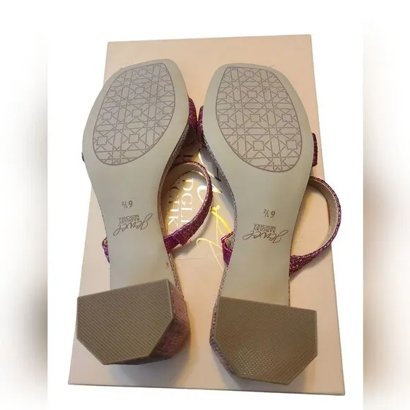Jewel Badgley Mischka Women's Pink Raffia Heat Textured Block Heel Mule Sz 6.5