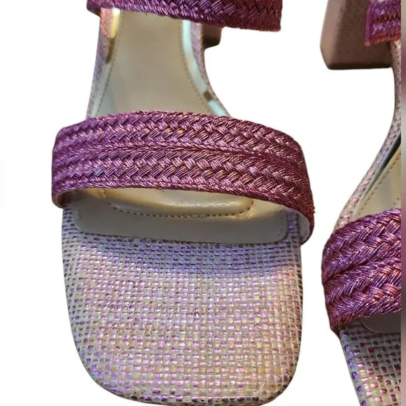 Jewel Badgley Mischka Women's Pink Raffia Heat Textured Block Heel Mule Sz 6.5