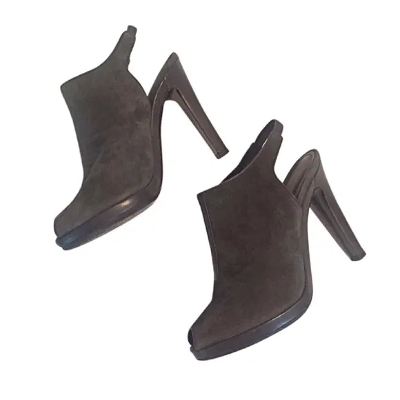 Jil Sander Grey Suede Peep Toe Slingback