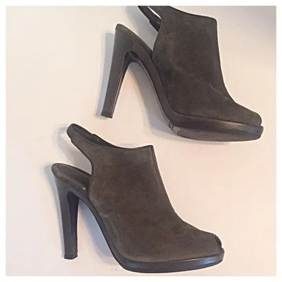Jil Sander Grey Suede Peep Toe Slingback
