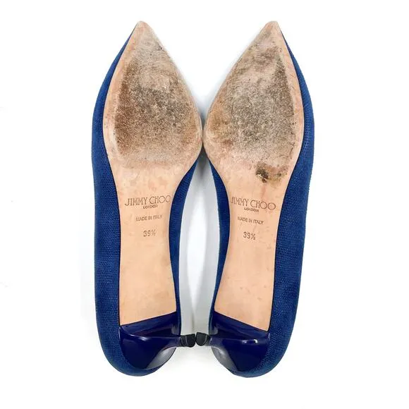 Jimmy Choo Allure Pumps Navy Blue Kitten Heels Textured Pointed Sz 39.5 / 9.5