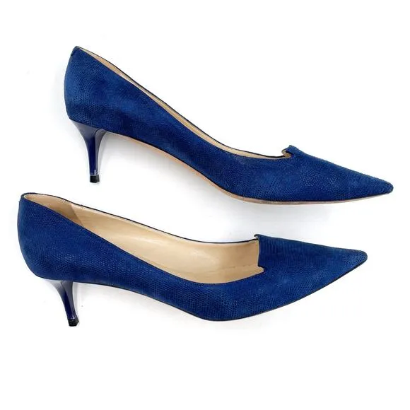 Jimmy Choo Allure Pumps Navy Blue Kitten Heels Textured Pointed Sz 39.5 / 9.5