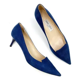 Jimmy Choo Allure Pumps Navy Blue Kitten Heels Textured Pointed Sz 39.5 / 9.5