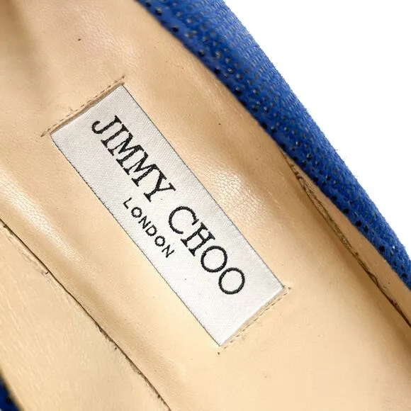 Jimmy Choo Allure Pumps Navy Blue Kitten Heels Textured Pointed Sz 39.5 / 9.5
