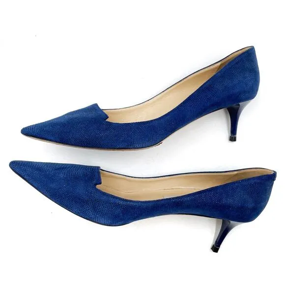 Jimmy Choo Allure Pumps Navy Blue Kitten Heels Textured Pointed Sz 39.5 / 9.5
