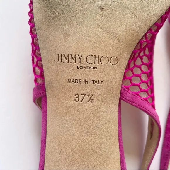 Jimmy Choo Amita Pink Mesh Slingback Kitten Heels with pearls
