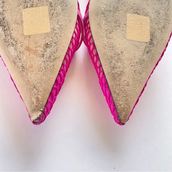 Jimmy Choo Amita Pink Mesh Slingback Kitten Heels with pearls