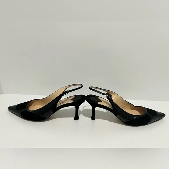 Jimmy Choo black patent leather and suede sling back kitten heel size 38/8