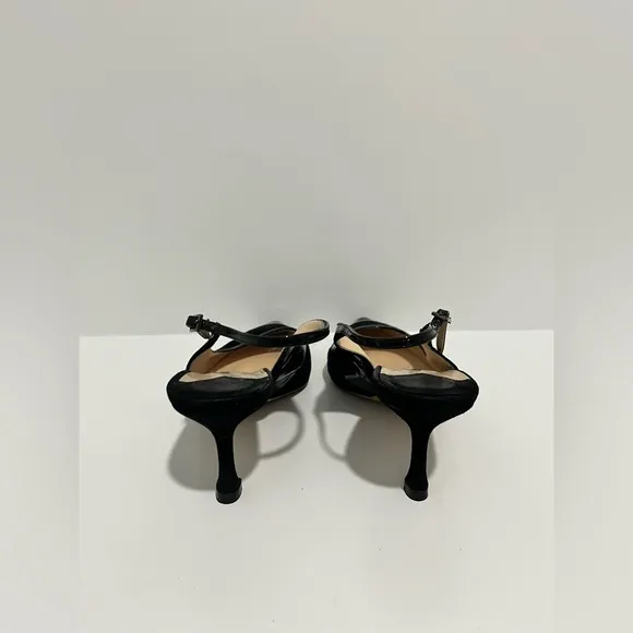 Jimmy Choo black patent leather and suede sling back kitten heel size 38/8