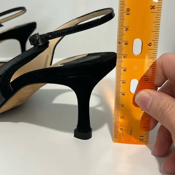 Jimmy Choo black patent leather and suede sling back kitten heel size 38/8