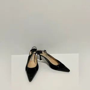 Jimmy Choo black patent leather and suede sling back kitten heel size 38/8