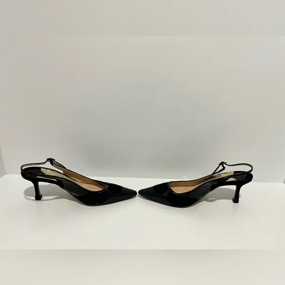 Jimmy Choo black patent leather and suede sling back kitten heel size 38/8
