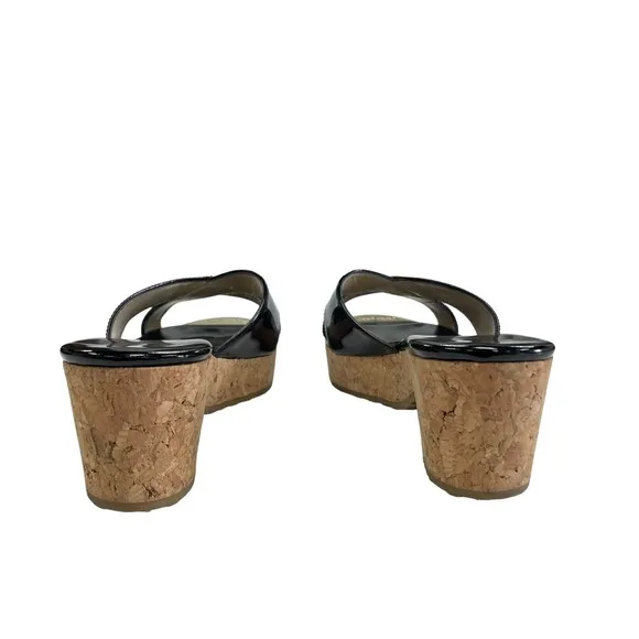 Jimmy Choo Black Patent Leather Panna Cork Wedge Mules Size 36 / US 6