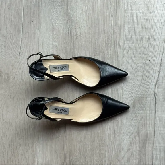 Jimmy Choo Black Slingback Heels with Pointed Toe