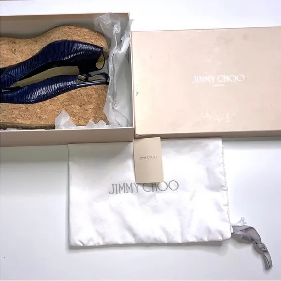 Jimmy Choo Blue Glossy Peep-Toe Heels