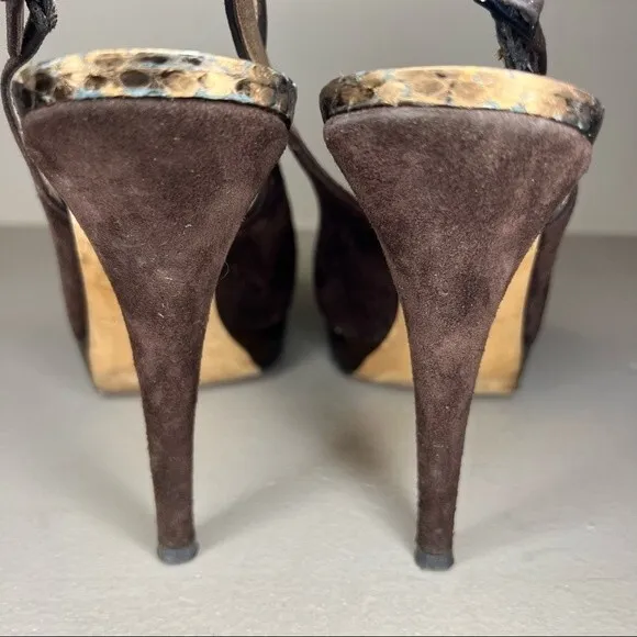 Jimmy Choo Brown Suede Peep Toe Slingback Heels Pumps Women’s EU 40 US 10