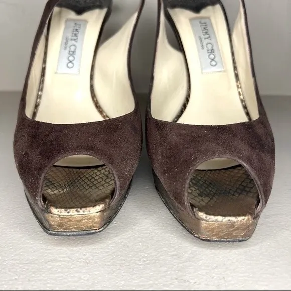 Jimmy Choo Brown Suede Peep Toe Slingback Heels Pumps Women’s EU 40 US 10
