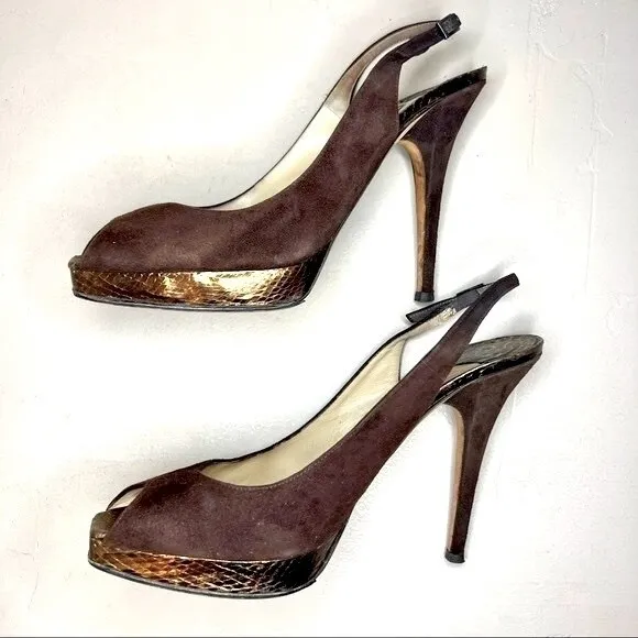 Jimmy Choo Brown Suede Peep Toe Slingback Heels Pumps Women’s EU 40 US 10