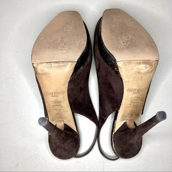 Jimmy Choo Brown Suede Peep Toe Slingback Heels Pumps Women’s EU 40 US 10