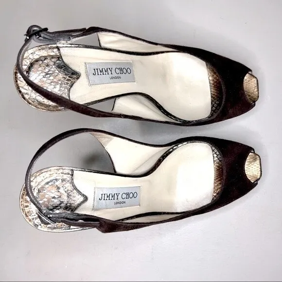 Jimmy Choo Brown Suede Peep Toe Slingback Heels Pumps Women’s EU 40 US 10