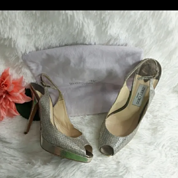 Jimmy Choo Clue Glitter slingback heel sz 39