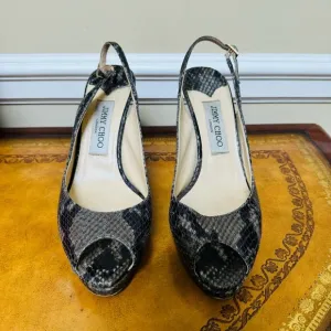 Jimmy Choo Clue Snakeskin Python Leather Slingback Platform Heels Nude Sz 38 1/2