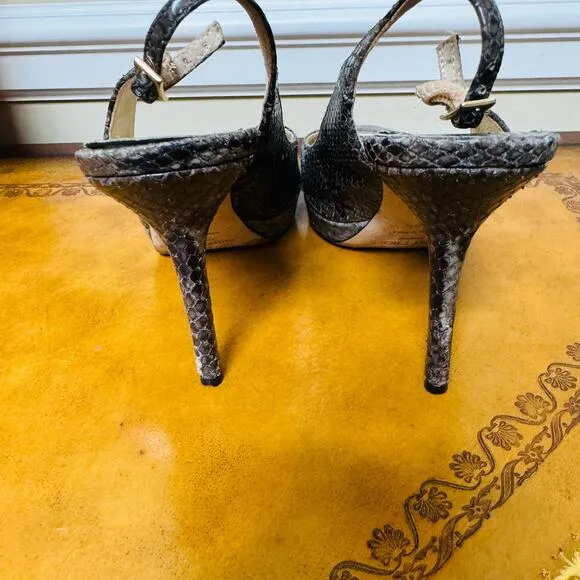Jimmy Choo Clue Snakeskin Python Leather Slingback Platform Heels Nude Sz 38 1/2
