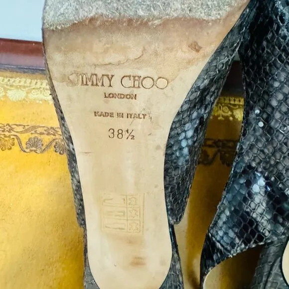 Jimmy Choo Clue Snakeskin Python Leather Slingback Platform Heels Nude Sz 38 1/2