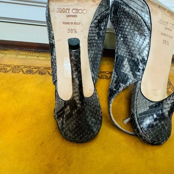 Jimmy Choo Clue Snakeskin Python Leather Slingback Platform Heels Nude Sz 38 1/2