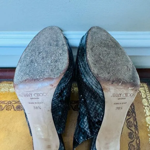 Jimmy Choo Clue Snakeskin Python Leather Slingback Platform Heels Nude Sz 38 1/2