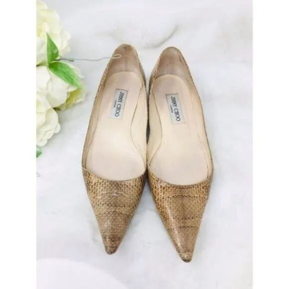 Jimmy Choo Heels Amelia Snake Embossed Leather, 37.5 EU, 7