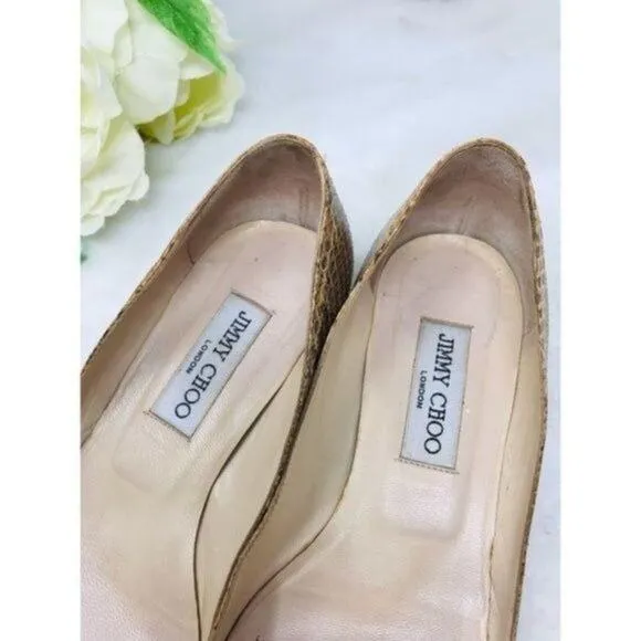 Jimmy Choo Heels Amelia Snake Embossed Leather, 37.5 EU, 7
