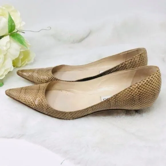 Jimmy Choo Heels Amelia Snake Embossed Leather, 37.5 EU, 7