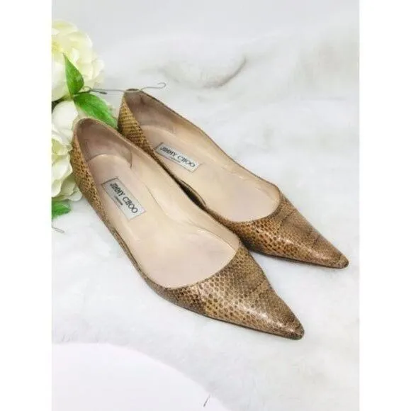 Jimmy Choo Heels Amelia Snake Embossed Leather, 37.5 EU, 7
