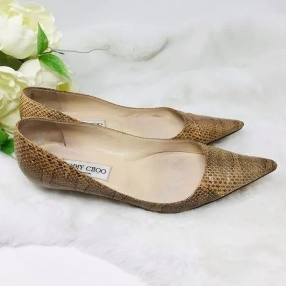 Jimmy Choo Heels Amelia Snake Embossed Leather, 37.5 EU, 7