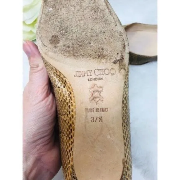 Jimmy Choo Heels Amelia Snake Embossed Leather, 37.5 EU, 7
