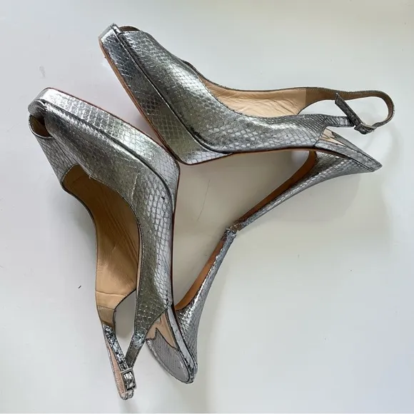 JIMMY CHOO London Metallic Silver Watersnake Slingback Pumps Heels