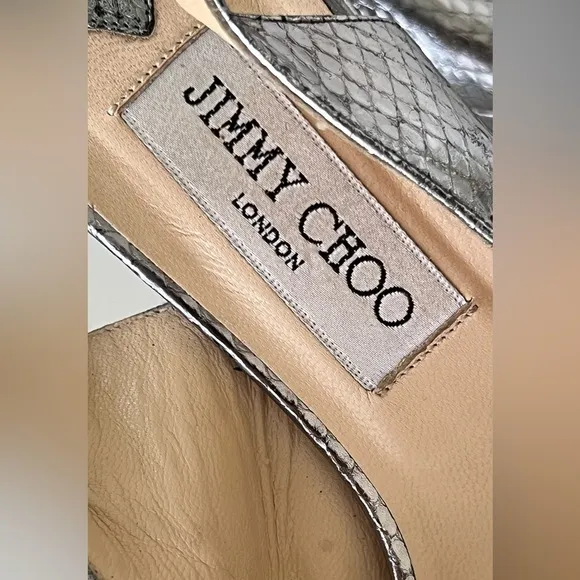 JIMMY CHOO London Metallic Silver Watersnake Slingback Pumps Heels