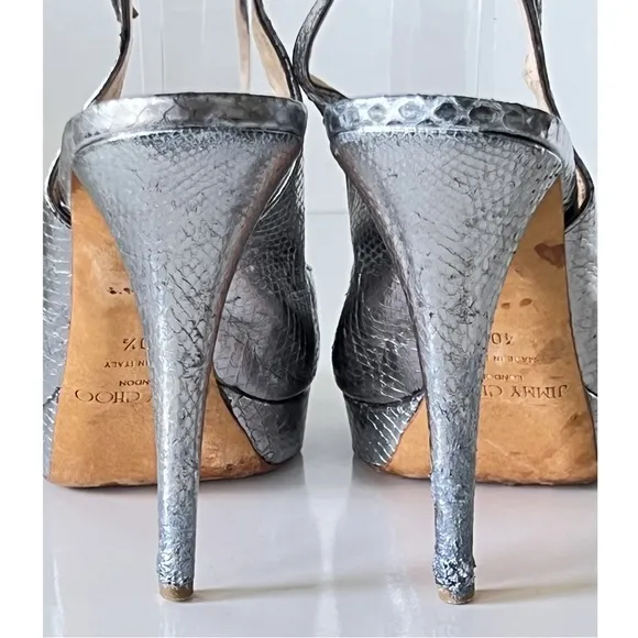 JIMMY CHOO London Metallic Silver Watersnake Slingback Pumps Heels