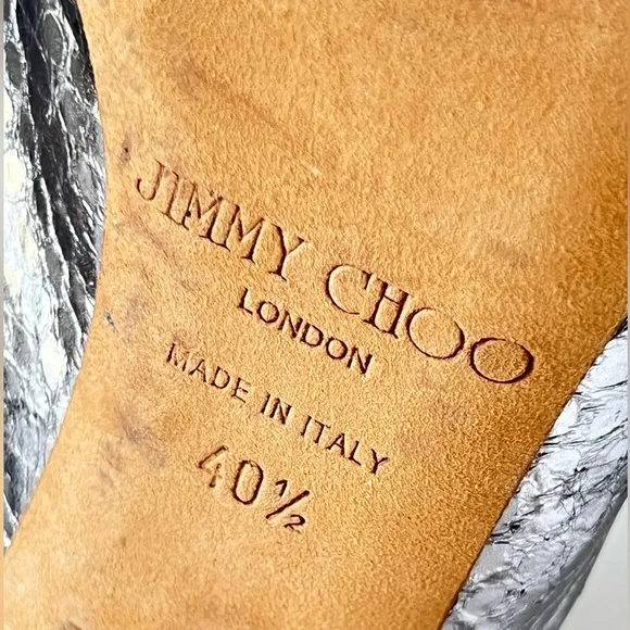 JIMMY CHOO London Metallic Silver Watersnake Slingback Pumps Heels