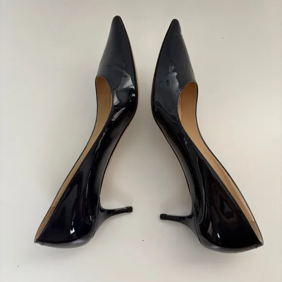 Jimmy Choo Navy Pointed Toe Pumps Kitten Heel Patent Leather Size 39