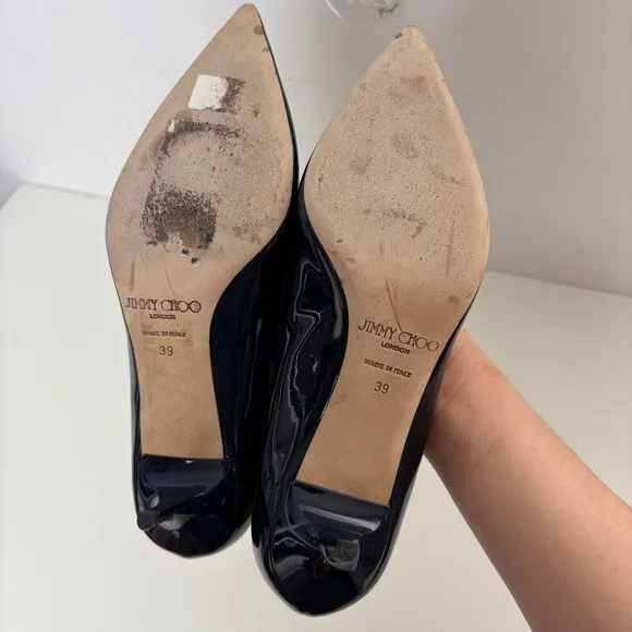 Jimmy Choo Navy Pointed Toe Pumps Kitten Heel Patent Leather Size 39