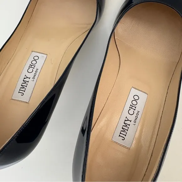 Jimmy Choo Navy Pointed Toe Pumps Kitten Heel Patent Leather Size 39