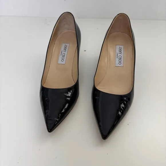 Jimmy Choo Navy Pointed Toe Pumps Kitten Heel Patent Leather Size 39