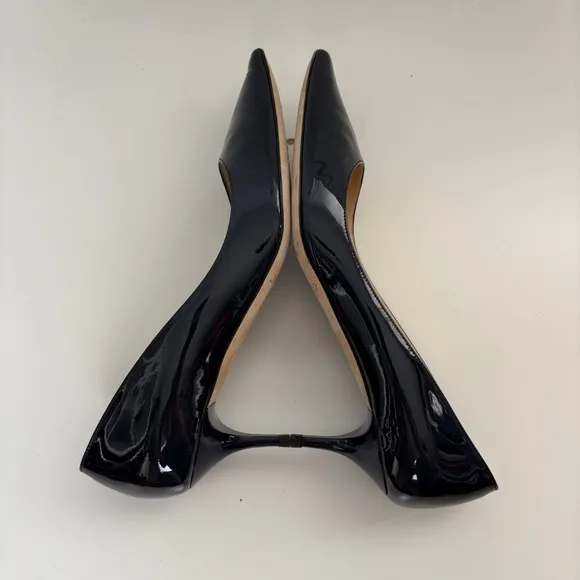 Jimmy Choo Navy Pointed Toe Pumps Kitten Heel Patent Leather Size 39